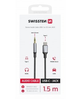 Swissten Audio Adapter Textile USB-C - 3.5mm Jack Cable 1.5m