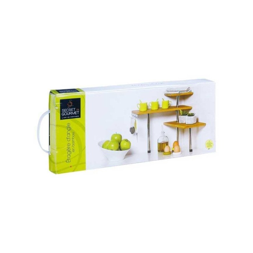 Bamboo Bamboo and stainless steel freestanding corner shelf for the kitchen, 3 levels and 4 ... – 4