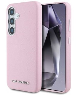 Karl Lagerfeld Saffiano Full Wrapped Elongated Metal Logo MagSafe Case for Samsung Galaxy S25+ pink