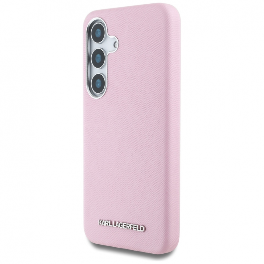 Karl Lagerfeld Saffiano täysin kääritty pitkänomainen metallilogo MagSafe kotelo Samsung Galaxy S25+ pinkille – 3