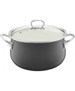 Emalia Olkusz Enamel pot with lid Pyza 18 cm dark gray EMALIA OKLUSZ