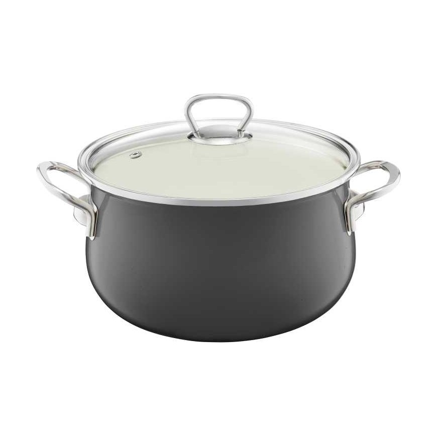 Emalia Olkusz Enamel pot with lid Pyza 18 cm dark gray EMALIA OKLUSZ