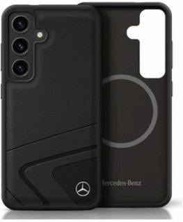 Case Mercedes Leather Horizontal Debossed Curves MagSafe for Samsung Galaxy S25 black