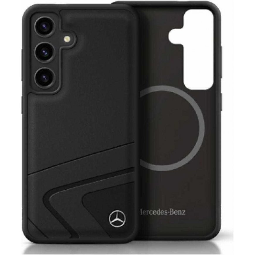 Dėklas Mercedes Leather Horizontal Debossed Curves MagSafe do Samsung Galaxy S25 juoda