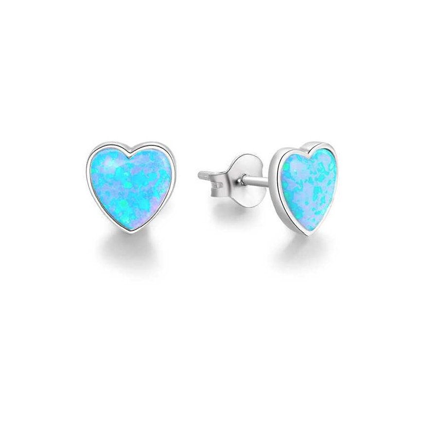 Beneto Silver Heart Earrings with Opal