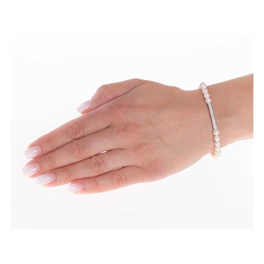 Silvego flexible pearl bracelet Noya with silver decor LPS19222BW – 2