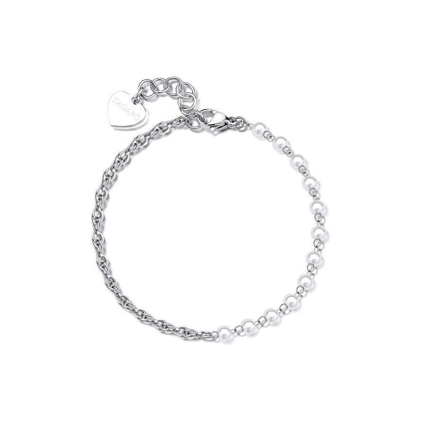 Sagapo Elegant steel bracelet with large pearls SHK67