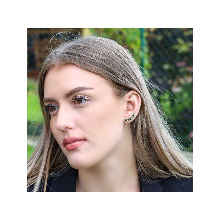 Beneto Beautiful long earrings with green zircons AGUP3299GR-GOLD – 2