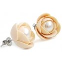 Troli Light beige flower earrings with pearl studs Preciosa Troli Light beige flower earrings with pearl studs Preciosa