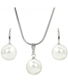 Levien Elegant Pearl White Necklace and Earrings Set
