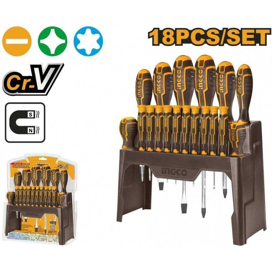 Ingco HKSD1828 Screwdriver flat+cross+driver set 18pcs CrV – 2