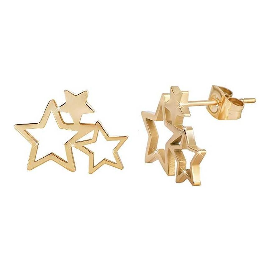 Troli Gold-plated steel earrings with three stars