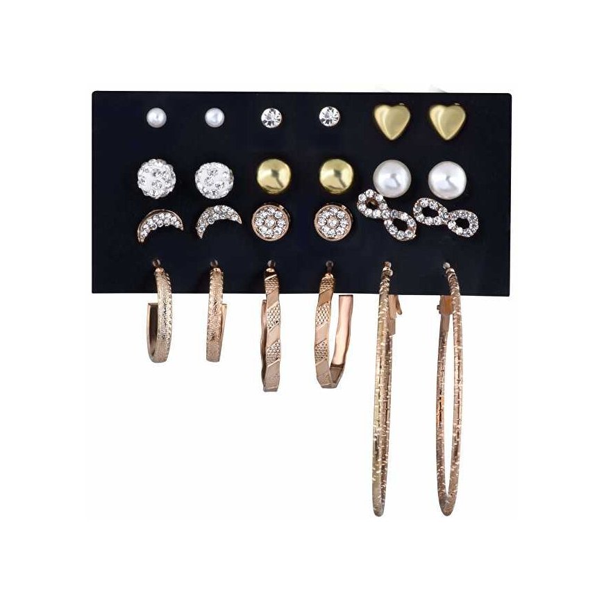 Troli Gold-Plated Round Earrings and Ring Set with Gold/Rose Gold Zirconia (12 Pairs)