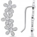 Brilio Silver Delicate elongated silver earrings with zircon flowers EA225W