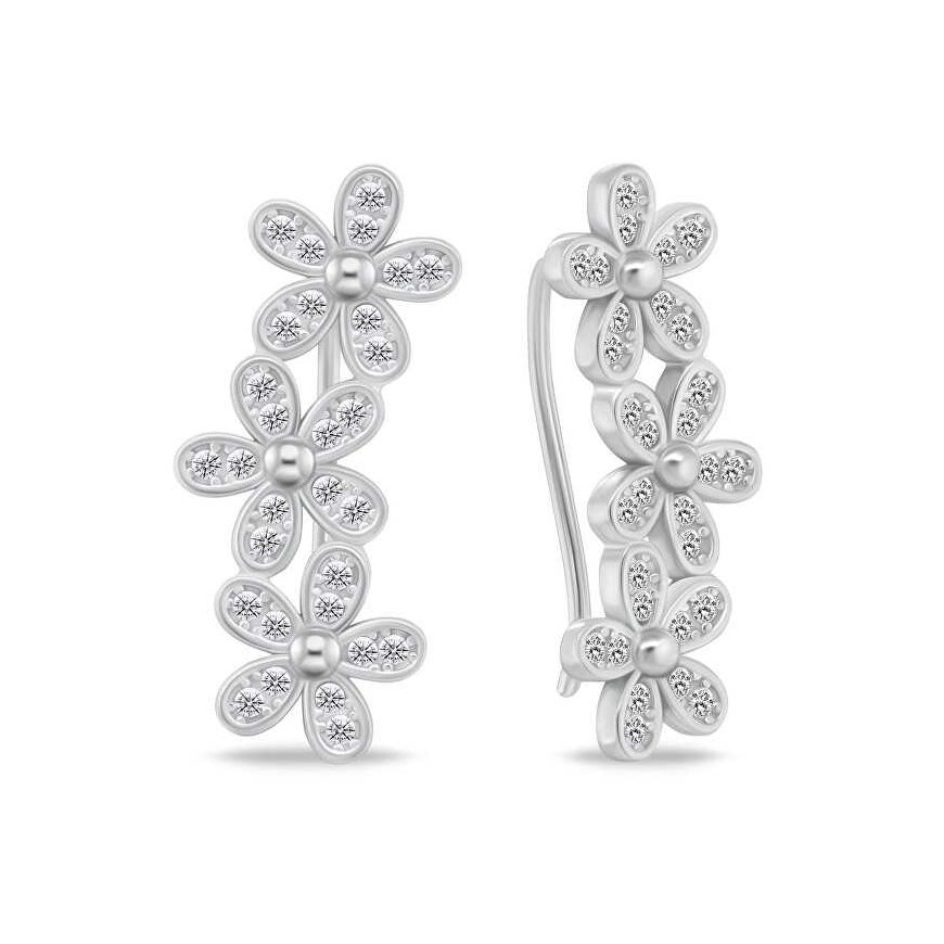 Brilio Silver Delicate elongated silver earrings with zircon flowers EA225W – 5