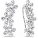 Brilio Silver Delicate elongated silver earrings with zircon flowers EA225W