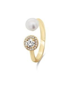 Brilio Silver Beautiful gold-plated ring with real pearl and zircons RI062Y
