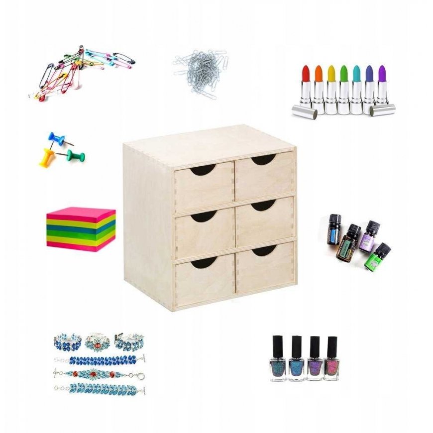 Wooden box for small items, 6 drawers, ZELLER, 28cm height – 4