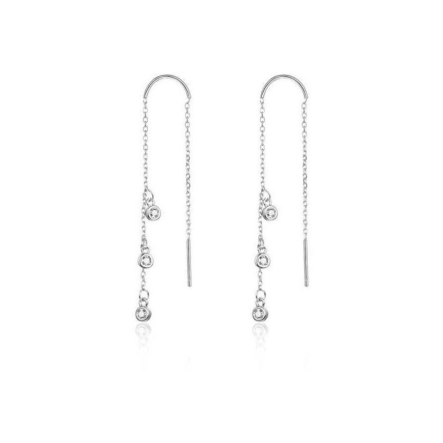 Beneto Long silver earrings with zircons