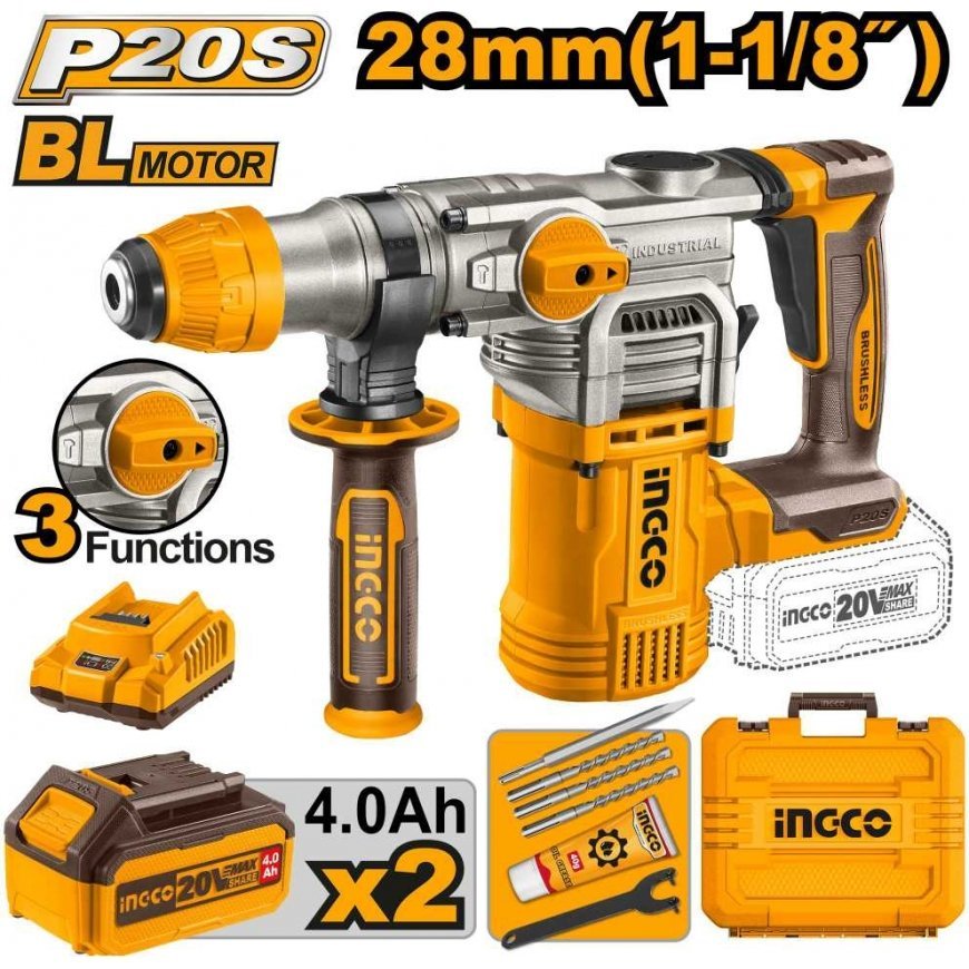 Ingco CRHLI202882 cordless drilling hammer incl. 2pcs battery and charger – 3