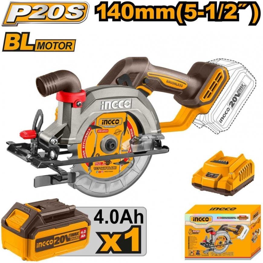 Ingco CSLI14021 cordless circular saw including battery and charger – 2