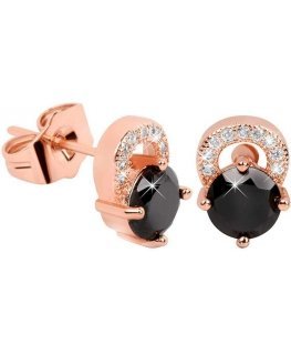 Troli Rose gold plated earrings with black crystals