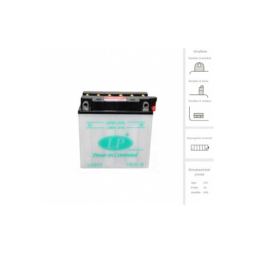 Motorcycle battery LANDPORT DRY YB9L-B 9Ah, 12V – 2
