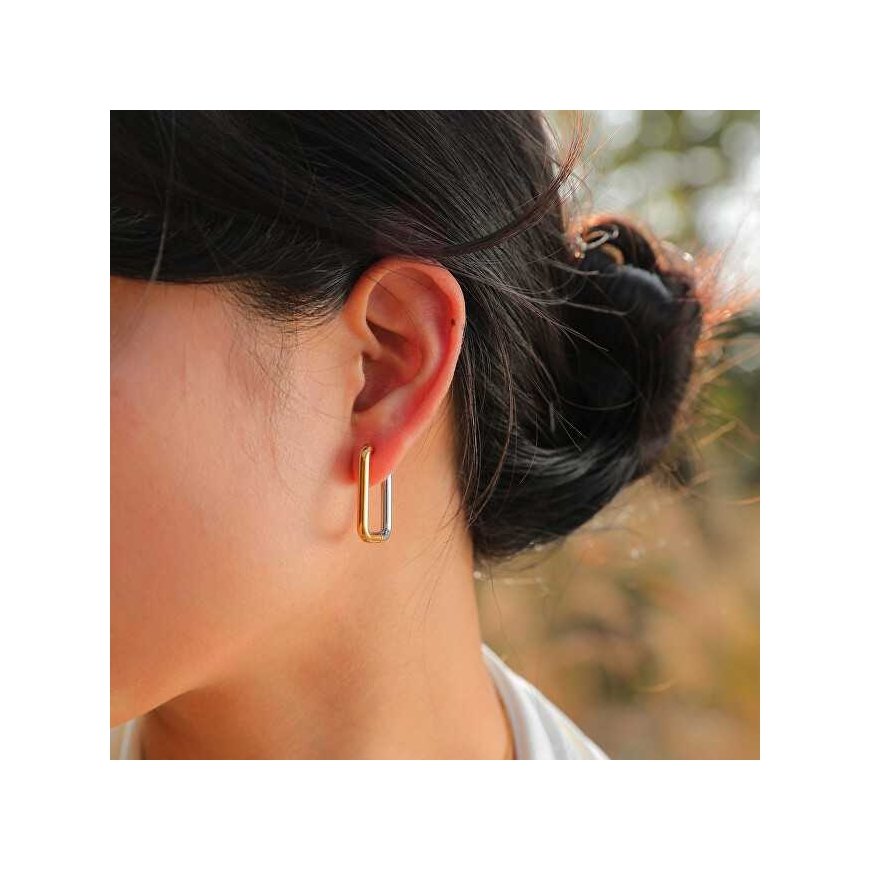 Troli Rectangular two-tone steel earrings – 4