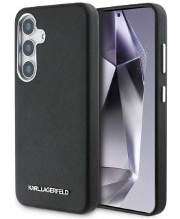 Karl Lagerfeld Saffiano Full Wrapped Elongated Metal Logo MagSafe Case for Samsung Galaxy S25 black