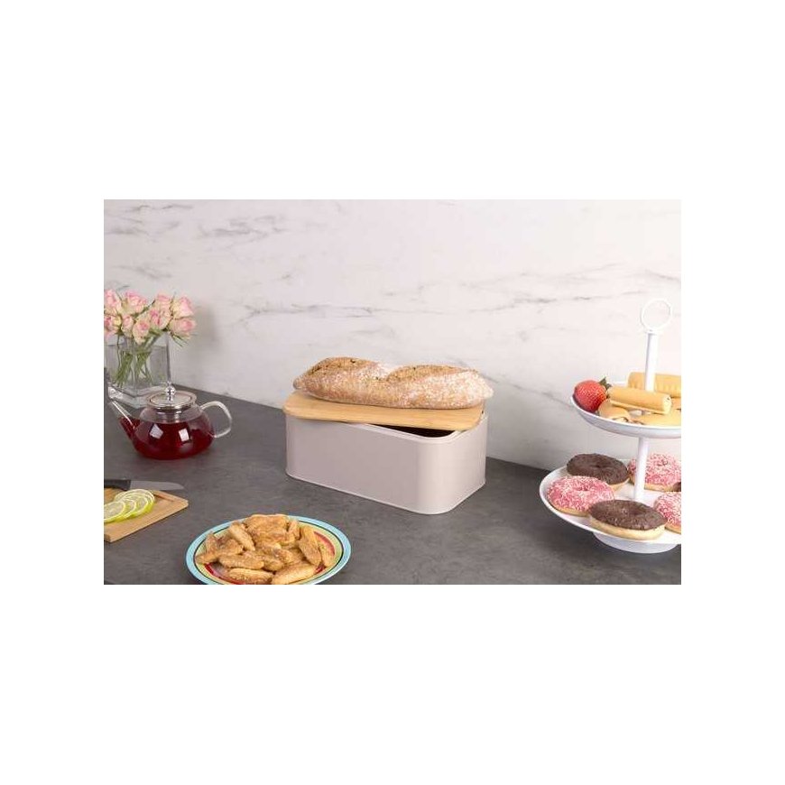 Bamboo Metal bread maker with bamboo cutting board, gray, 2in1, ZELLER – 2
