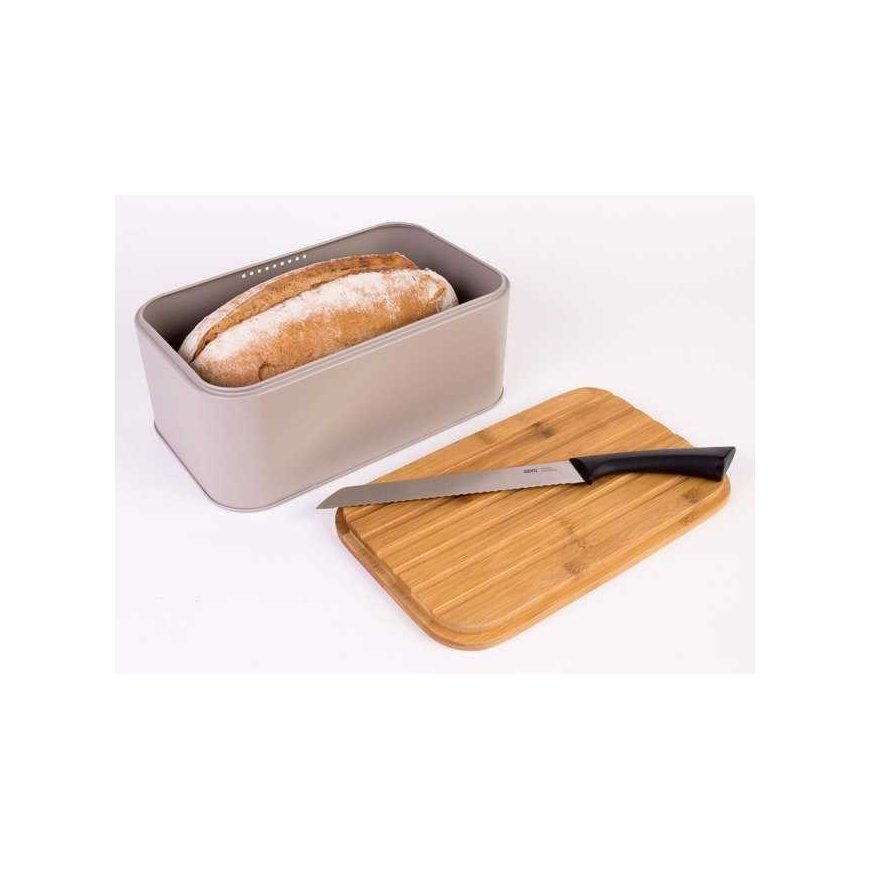 Bamboo Metalinė duonkepė su bambukine pjaustymo lentele, pilka, 2in1, ZELLER – 3