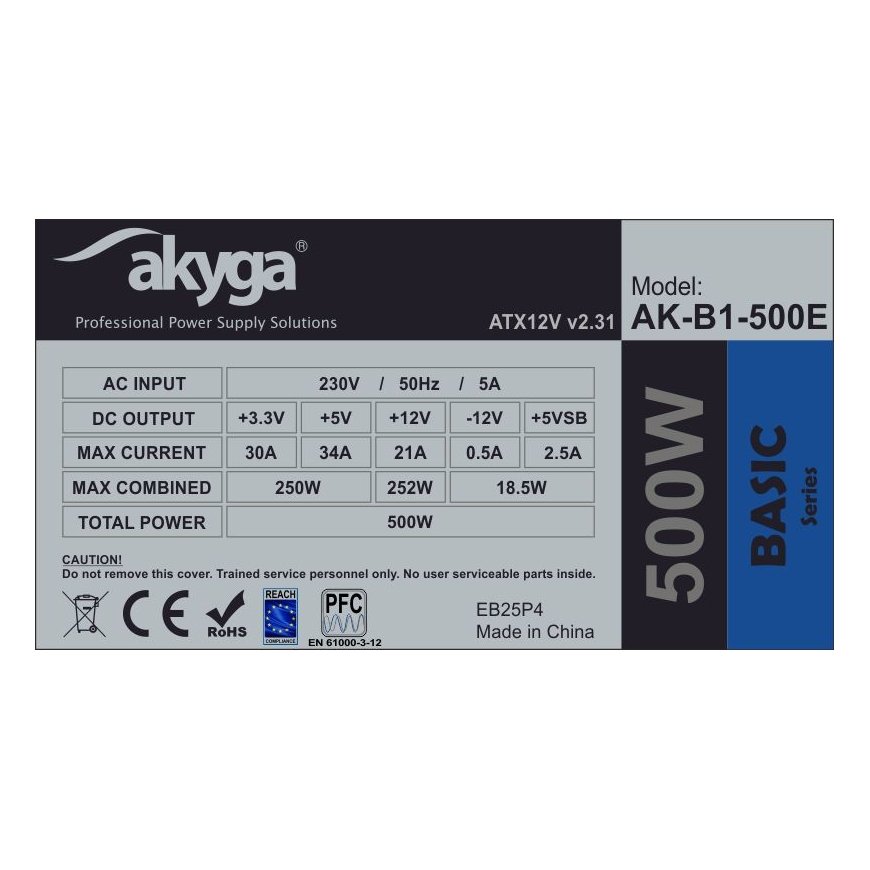 Akyga AK-B1-500E virtalähdeyksikkö 500 W 20+4 pin ATX ATX Harmaa – 4