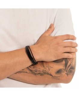 Troli Black leather bracelet for men Leather