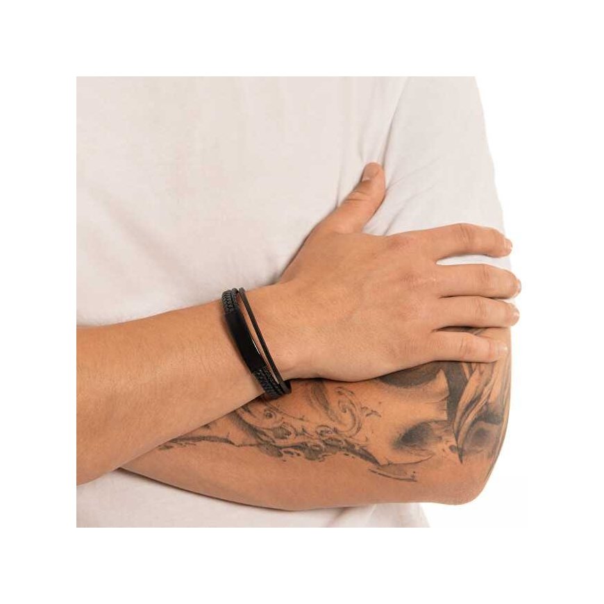 Troli Black leather bracelet for men