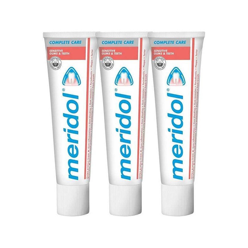 Meridol hammastahna herkille hampaille Complete Care Sensitiv e Gums - Hammastrippi 3 x 75 ml