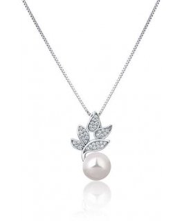 Jwl Luxury Pearls Beautiful silver necklace with real pearl and zircons JL0785 (chain, pendant)