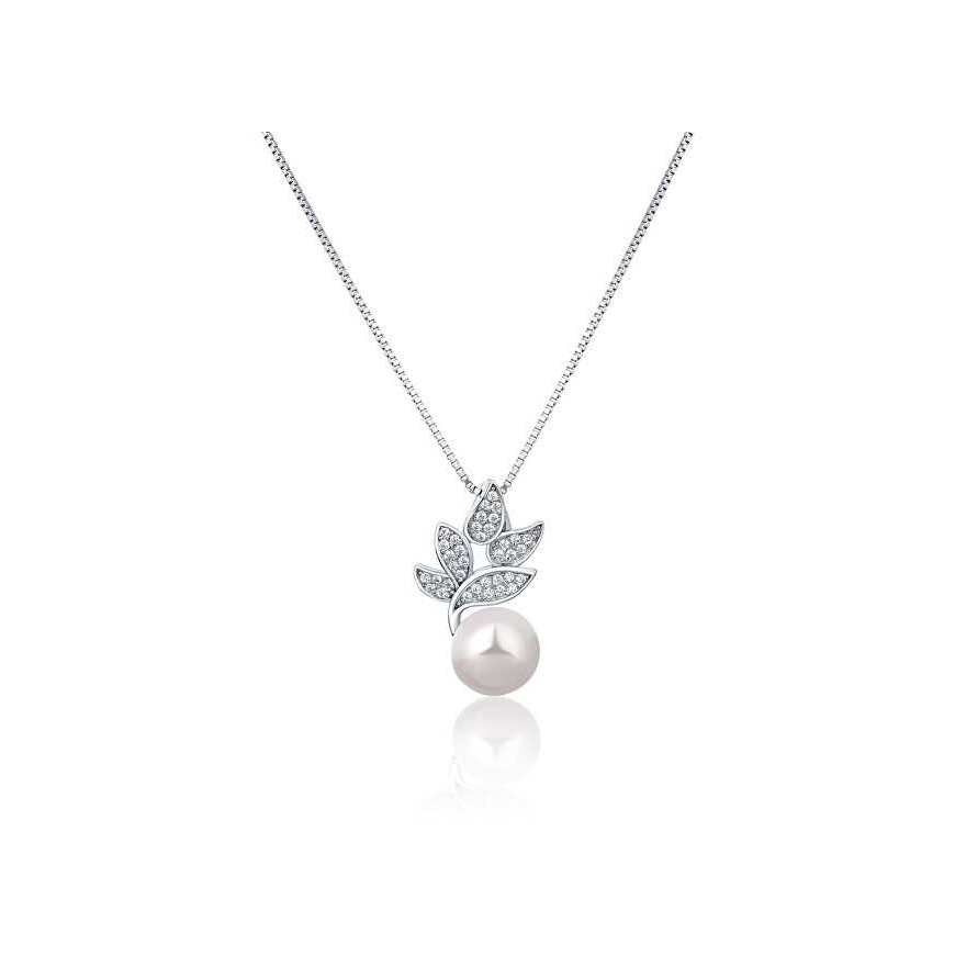 Jwl Luxury Pearls Beautiful silver necklace with real pearl and zircons JL0785 (chain, pendant)