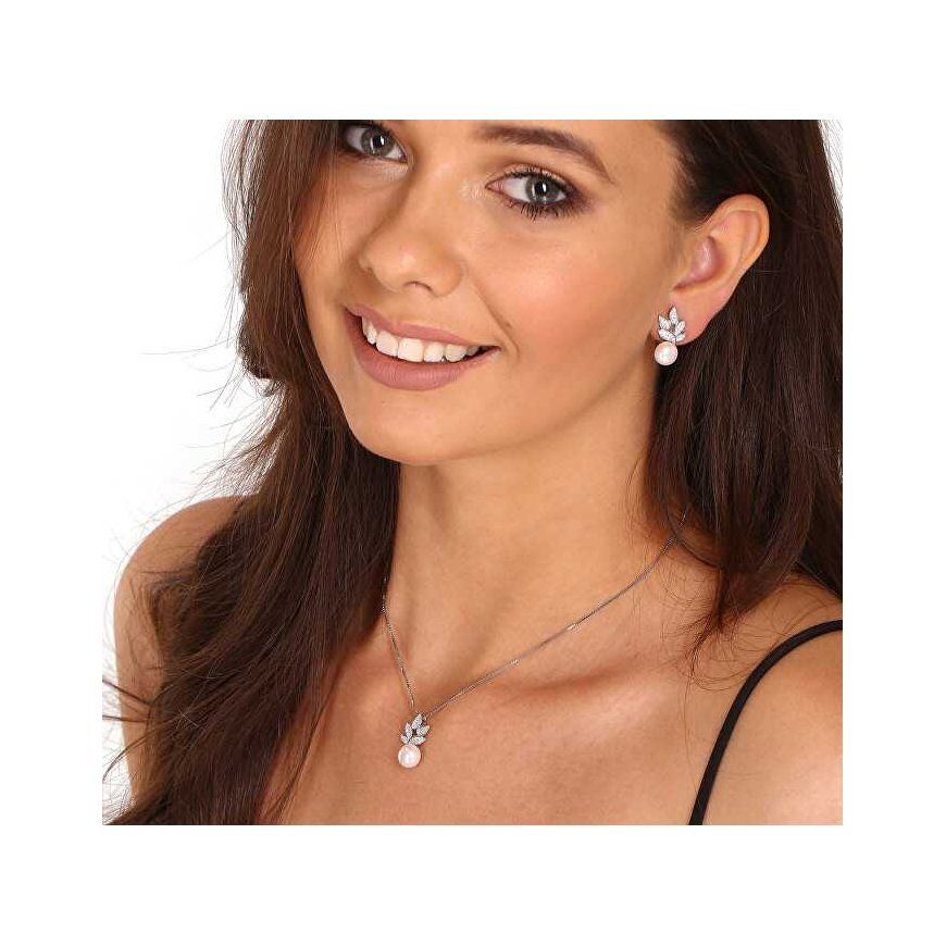 Jwl Luxury Pearls Gražus sidabrinis karoliai su tikru perlu ir cirkoniais JL0785 (grandinė, pakabukas) – 3
