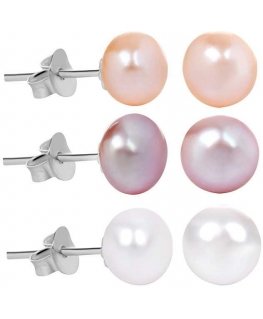 Jwl Luxury Pearls 3 porų perlinių auskarų rinkinys su nuolaida - balta, lašiša, violetinė JL0426