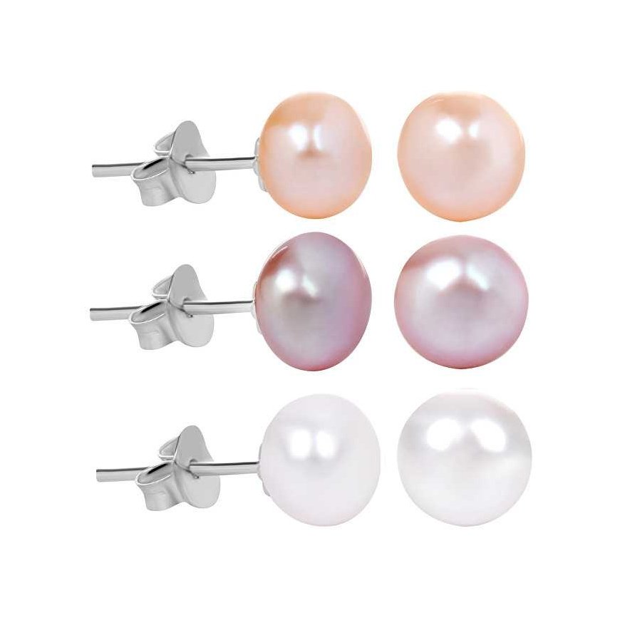 Jwl Luxury Pearls 3 Pairs Pearl Earring Set with Discount - White, Salmon, Purple JL0426