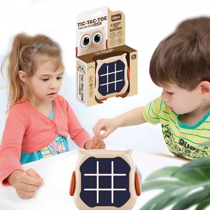 Lean Toys Elektroninis žaidimas 3in1 Tic Tac Toe atminties pelėda smėlio spalvos – 4