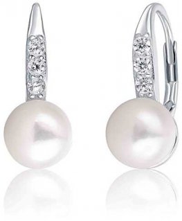 Jwl Luxury Pearls Silver earrings with pearl and zircons JL0601