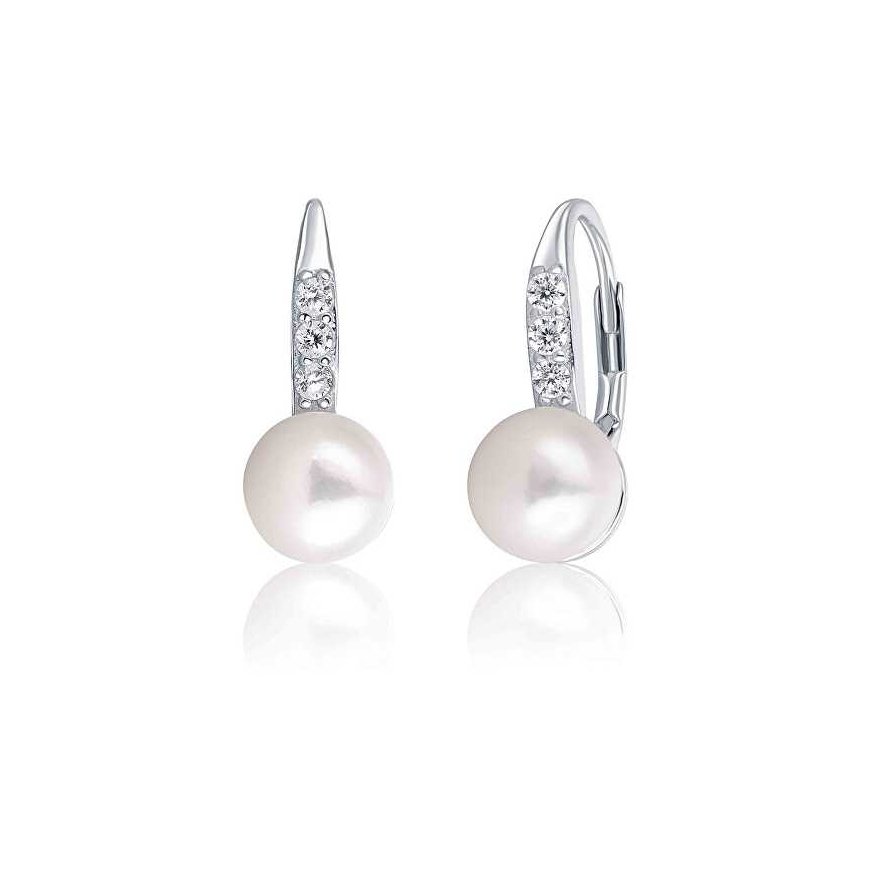 Jwl Luxury Pearls Sidabriniai auskarai su perlu ir cirkoniais JL0601