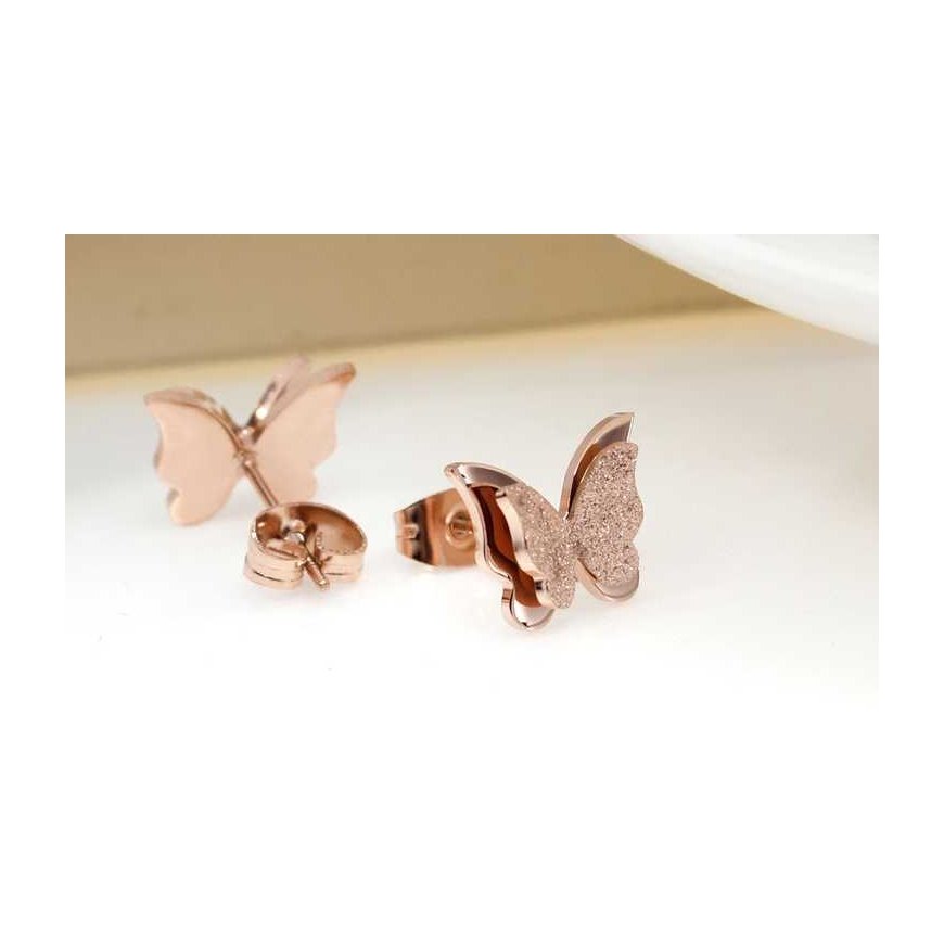 Troli Maži drugelių auskarai Metaliniai drugeliai KES-048-ROSEGOLD – 2