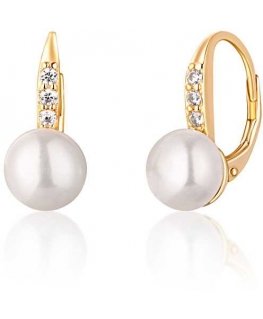 Jwl Luxury Pearls Keltakullatut korvakorut helmillä ja zirkoneilla JL0769