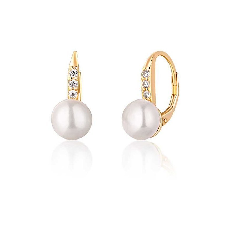 Jwl Luxury Pearls Yellow gold plated earrings with pearls and zircons JL0769