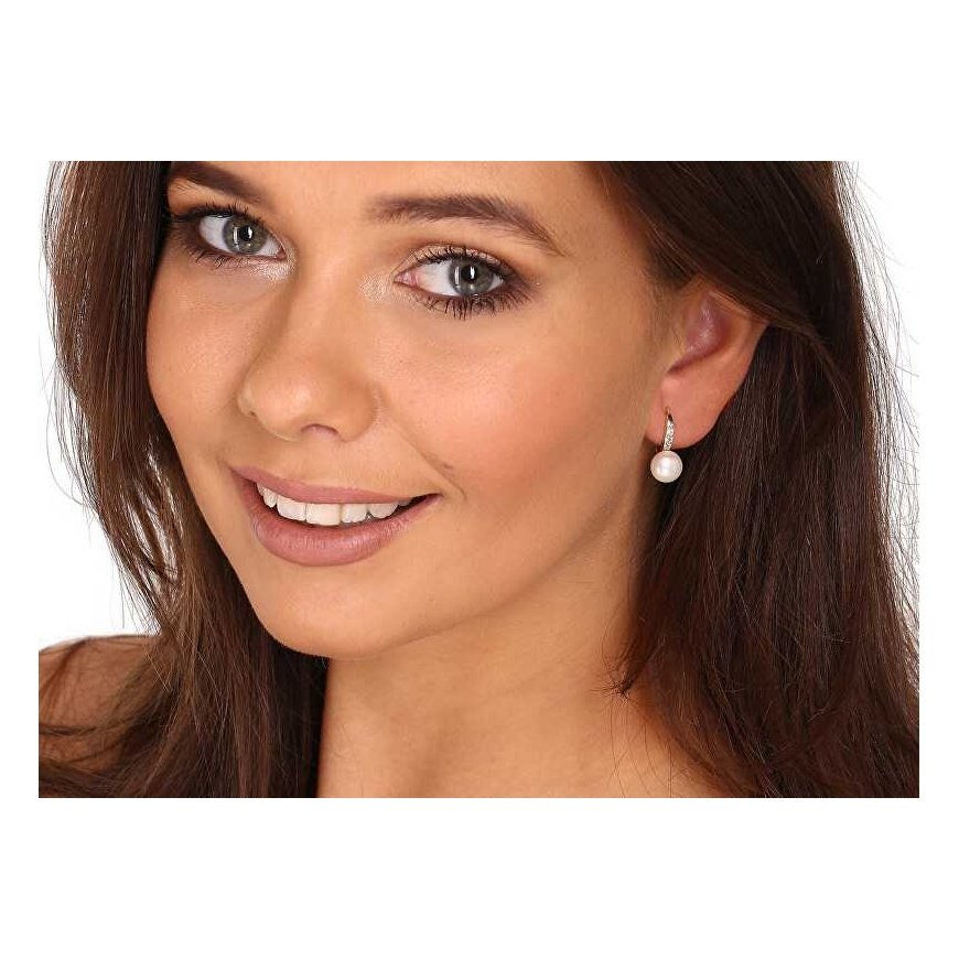 Jwl Luxury Pearls Yellow gold plated earrings with pearls and zircons JL0769 – 3