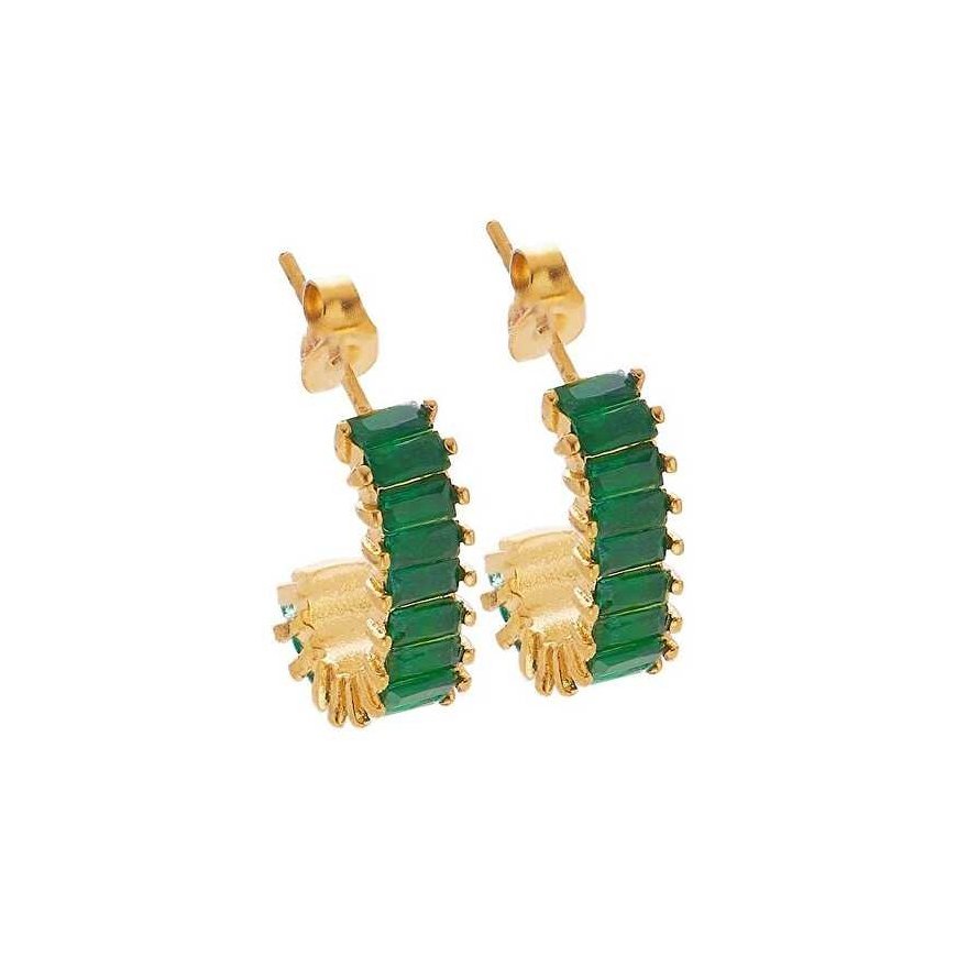 Troli Decent gold-plated earrings with green zircons