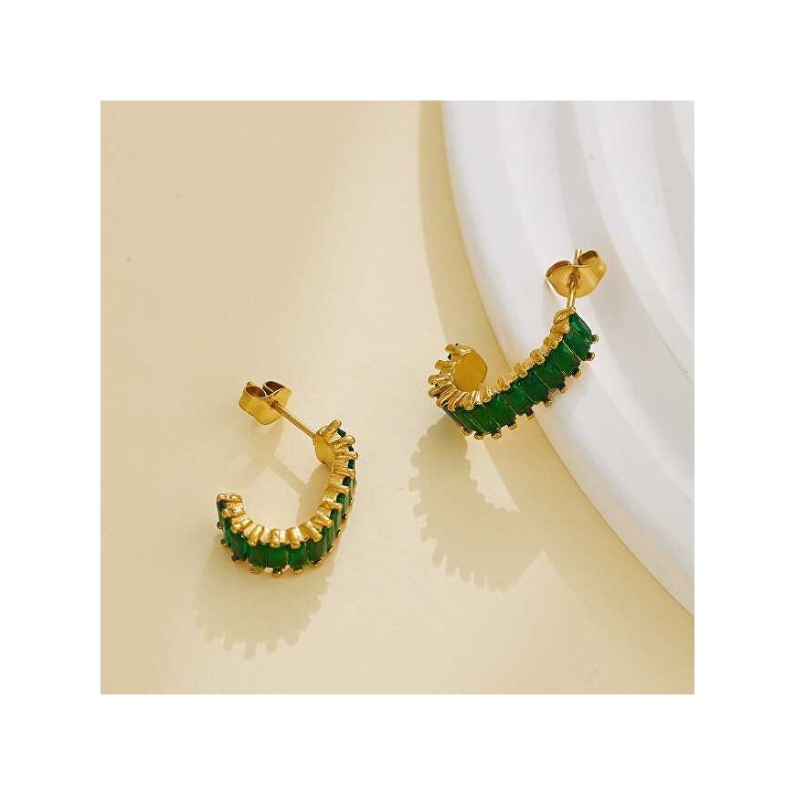Troli Decent gold-plated earrings with green zircons – 2