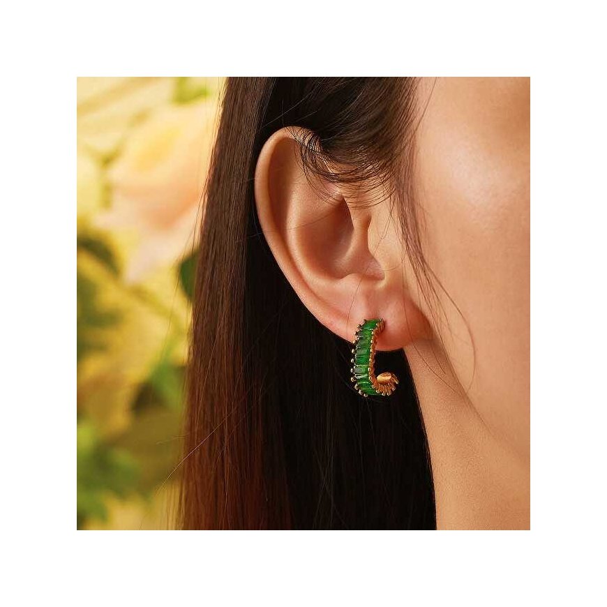 Troli Decent gold-plated earrings with green zircons – 5